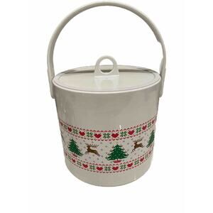 Holiday Ice Bucket Reindeer Christmas Trees Hearts Barware by Giraffe Vintage